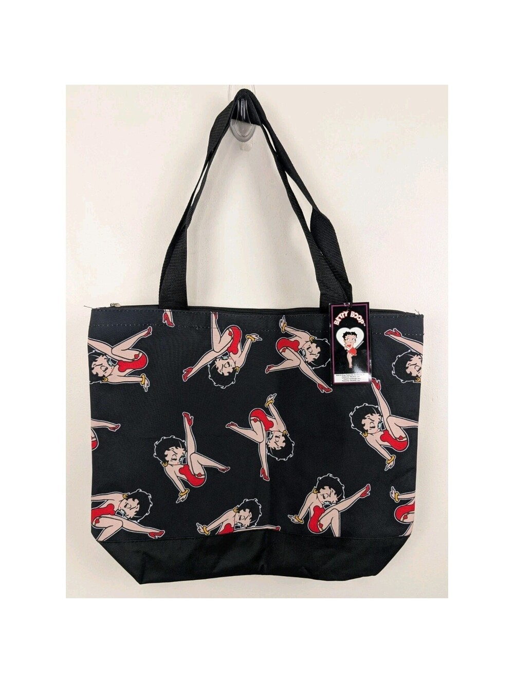 Betty Boop Large Black Tote Bag And Coin Purse New With Tags Zip Zipper 17x12